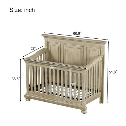 A015- Traditional Farmhouse Style 4-in-1 Full Size Convertible Crib - Converts to Toddler Bed, Daybed and Full-Size Bed, Stone Gray - Likeshoppe 