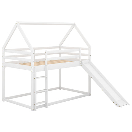 AS33- Twin Size Bunk House Bed with Slide and Ladder - Likeshoppe 