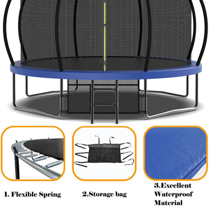 BA36- 14FT Recreational Kids Trampoline with Safety Enclosure Net & Ladder, Outdoor Recreational Trampolines - Likeshoppe 