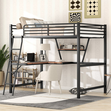 AS12- Full Size Loft Metal&MDF Bed with Desk and Shelf, - Likeshoppe 