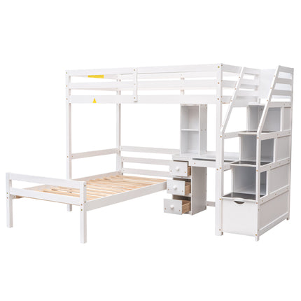 AS4- Twin Size Loft Bed with a Stand-alone Bed;  Storage Staircase;  Desk;  Shelves and Drawers - Likeshoppe 