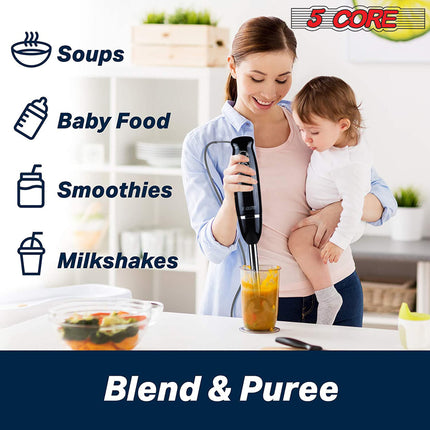 BQ4- 5 Core Handheld Blender, Electric Hand Blender 8-Speed 500W, Immersion Hand Held Blender Stick with Food Grade Stainless Steel Blades for Perfect Smoothies, Puree Baby Food & Soup - HB 1510 BLK/RED - Likeshoppe 