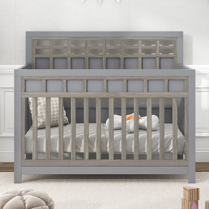 A023- Certified Baby Safe Crib, Pine Solid Wood, Non-Toxic Finish, Gray - Likeshoppe 