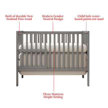 A02- Synergy,5-In-1 Convertible Crib, Converts from Baby Crib to Toddler Bed, Fits Standard Full-Size Crib Mattress ,Easy to Assemble 53*29*9 Inches-STORM GREY - Likeshoppe 