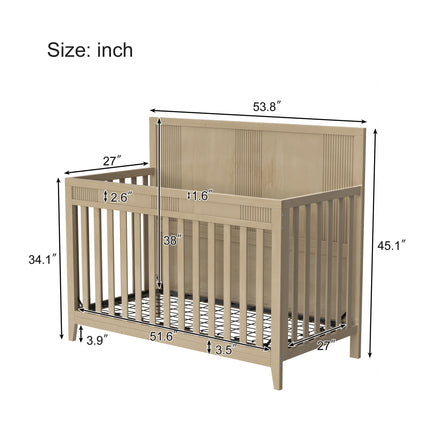 A016- Certified Baby Safe Crib, Pine Solid Wood, Non-Toxic Finish, Hazel Wood - Likeshoppe 