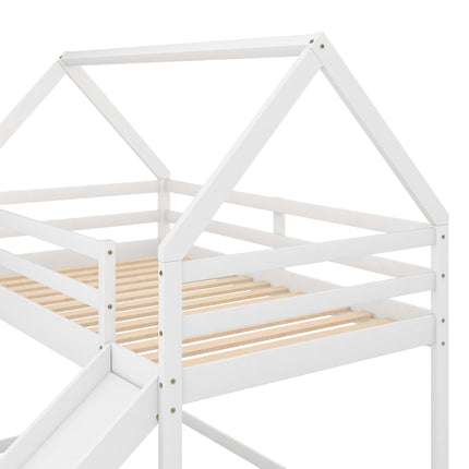 AS33- Twin Size Bunk House Bed with Slide and Ladder - Likeshoppe 