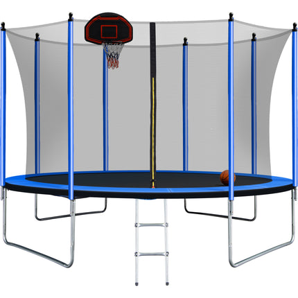 BA20- 10FT Trampoline with Basketball Hoop Inflator and Ladder(Inner Safety Enclosure) Blue - Likeshoppe 