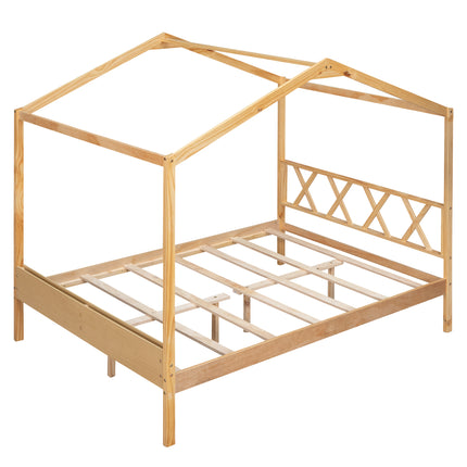 AS27- Full Size Wood House Bed with Storage Space - Likeshoppe 