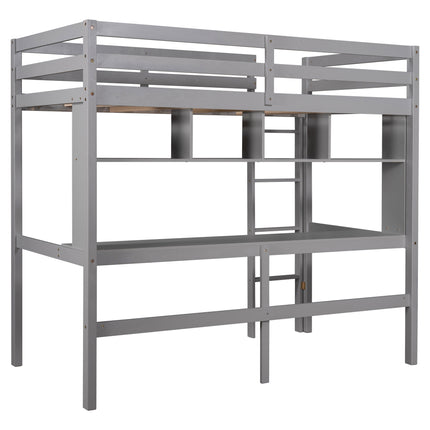 AS30- Twin Size Loft Bed with Convenient Desk;  Shelves;  and Ladder - Likeshoppe 