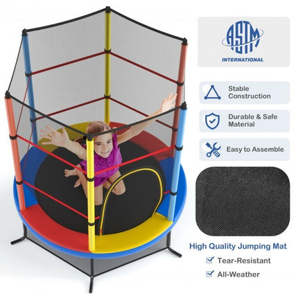 BA49- 55 Inch Kids Recreational Trampoline Bouncing Jumping Mat with Enclosure Net - Likeshoppe 