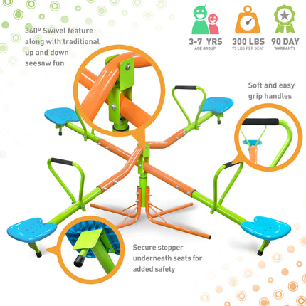 BD3- XSS004 outdoor playground four seats seesaw for kids 360 degree rotating sturdy plastic seat seesaw for kids seesaw blue and green for kids age 3+ - Likeshoppe 