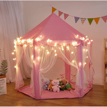 BE1- Outdoor Indoor Portable Folding Princess Castle Tent Kids Children Funny Play Fairy House Kids Play Tent(Warm LED Star Lights) - Likeshoppe 