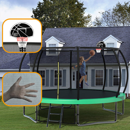 BA35- 14FT Recreational Kids Trampoline with Safety Enclosure Net & Ladder, Outdoor Recreational Trampolines - Likeshoppe 