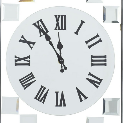 CG21- DecMode 13" x 42" Silver Glass Beveled Mirrored Wall Clock - Likeshoppe 