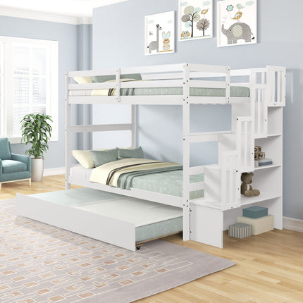 AS5- Bunk Beds Twin over Twin Stairway Storage function - Likeshoppe 