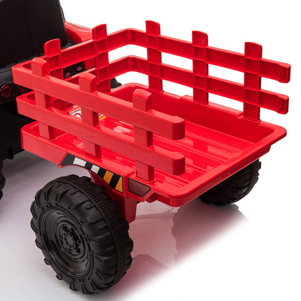 BH10-12V Kids Ride On Tractor with Trailer, Battery Powered Electric Car w/ Music, USB, Music, LED Lights, Vehicle Toy for 3 to 6 Ages, Red - Likeshoppe 