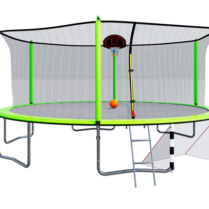 BA5- 16FT Trampoline with Basketball Hoop pump and Ladder(Inner Safety Enclosure) with soccer goal Green - Likeshoppe 