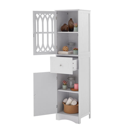 AN2- Tall Bathroom Cabinet;  Freestanding Storage Cabinet with Drawer and Doors;  MDF Board;  Acrylic Door;  Adjustable Shelf - Likeshoppe 