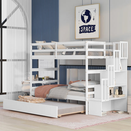 AS5- Bunk Beds Twin over Twin Stairway Storage function - Likeshoppe 