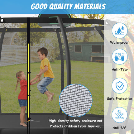 BA14- 15FT Trampoline for Kids with Upgraded ArcPole and Composite TopLoop for Safety Enclosure, Plus Basketball Board and 12 Ground Stakes, Outdoor Recreational Playset Balance Physical Training Trampoline - Likeshoppe 