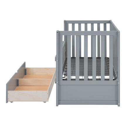 A03- Crib with Drawers and 3 Height Options, Gray - Likeshoppe 