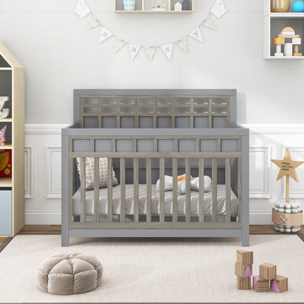 A023- Certified Baby Safe Crib, Pine Solid Wood, Non-Toxic Finish, Gray - Likeshoppe 