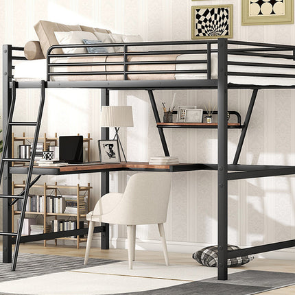 AS12- Full Size Loft Metal&MDF Bed with Desk and Shelf, - Likeshoppe 