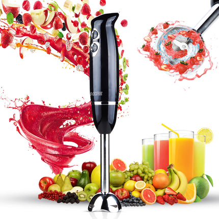 BQ4- 5 Core Handheld Blender, Electric Hand Blender 8-Speed 500W, Immersion Hand Held Blender Stick with Food Grade Stainless Steel Blades for Perfect Smoothies, Puree Baby Food & Soup - HB 1510 BLK/RED - Likeshoppe 