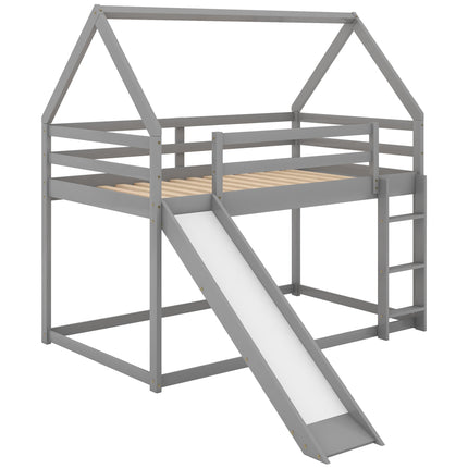 AS33- Twin Size Bunk House Bed with Slide and Ladder - Likeshoppe 