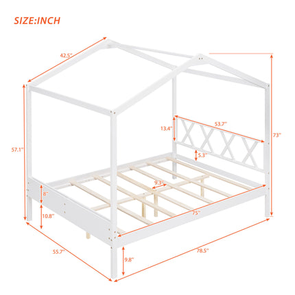 AS27- Full Size Wood House Bed with Storage Space - Likeshoppe 