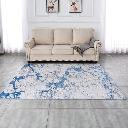 AQ6- ZARA Collection Abstract Design Silver Blue Machine Washable Super Soft Area Rug - Likeshoppe 