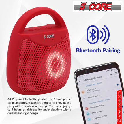 CC25- 4" Portable Bluetooth Speaker Outdoor Wireless Mini 40W with Loud Stereo and Booming Bass, USB, FM, 10H Playtime, LED Party Lights, Water Resistant 5 Core - BLUETOOTH 13R - Likeshoppe 