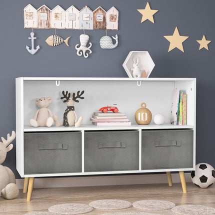 AT20- Kids bookcase with Collapsible Fabric Drawers, Children's Book Display, Toy Storage Cabinet Organizer, White/Gray - Likeshoppe 